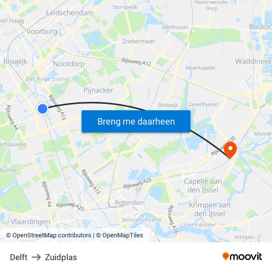Delft to Zuidplas map