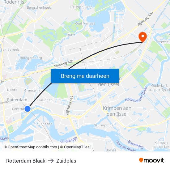 Rotterdam Blaak to Zuidplas map