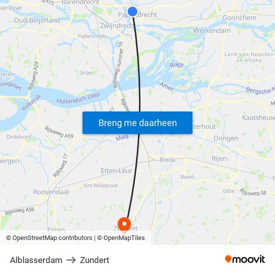Alblasserdam to Zundert map