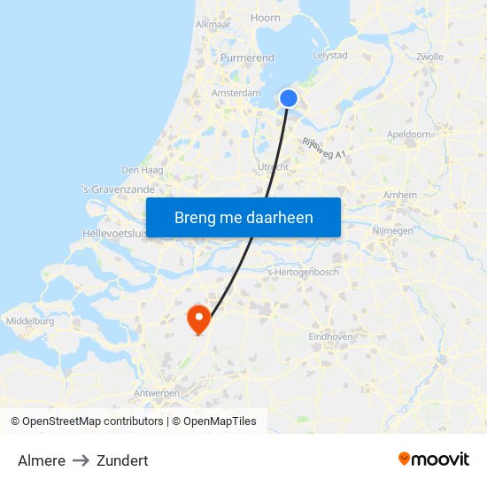 Almere to Zundert map