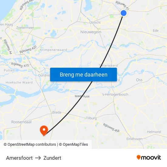 Amersfoort to Zundert map