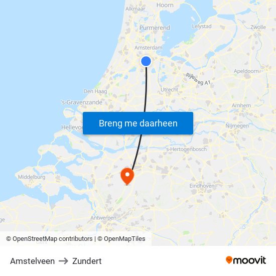Amstelveen to Zundert map