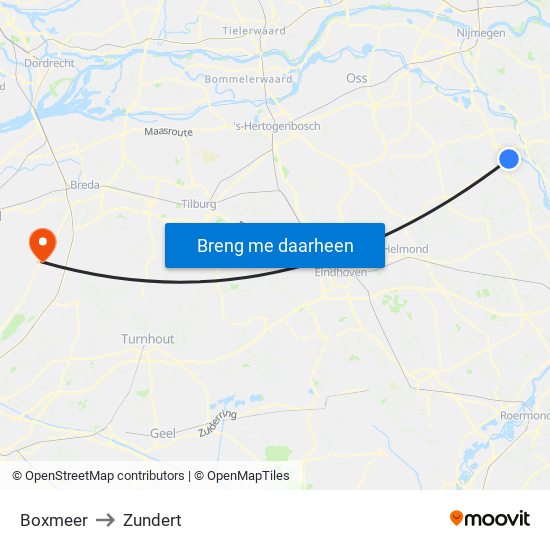 Boxmeer to Zundert map