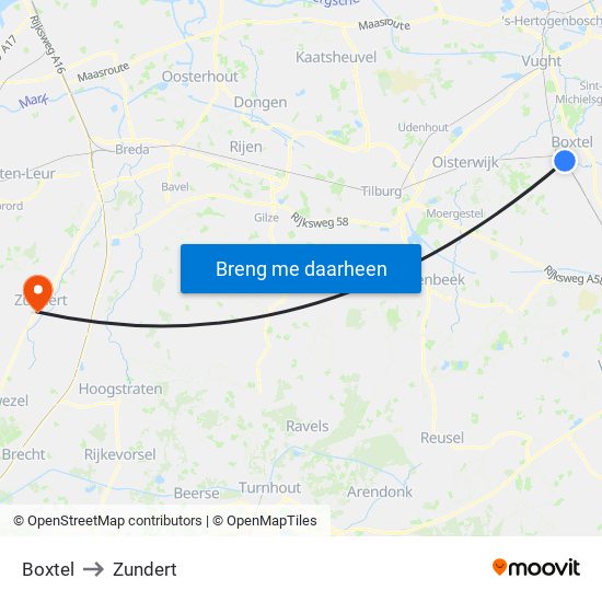 Boxtel to Zundert map