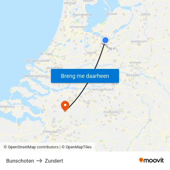 Bunschoten to Zundert map