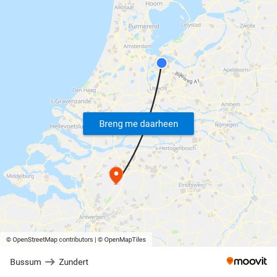 Bussum to Zundert map