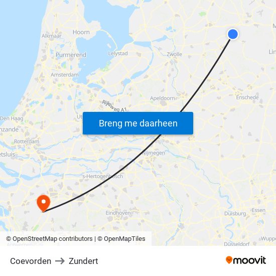 Coevorden to Zundert map