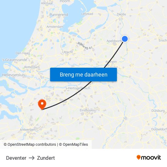 Deventer to Zundert map