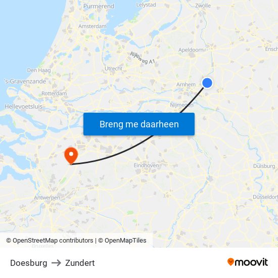 Doesburg to Zundert map