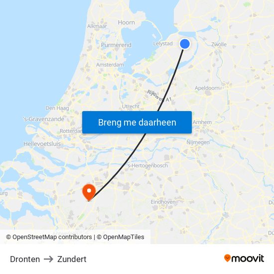 Dronten to Zundert map