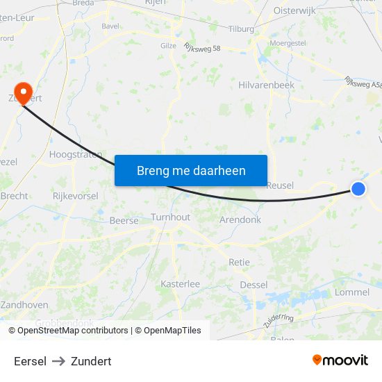 Eersel to Zundert map