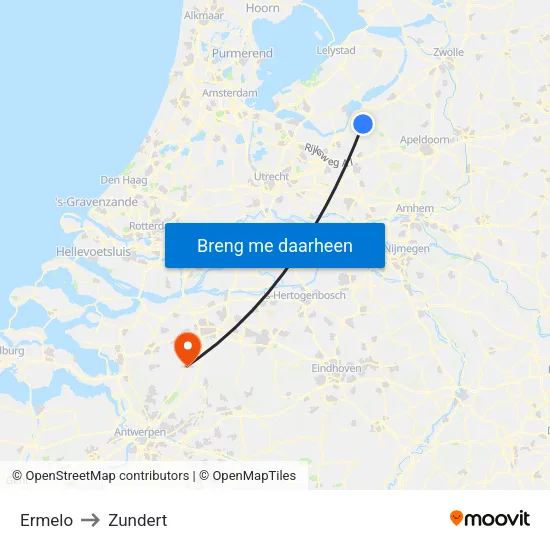 Ermelo to Zundert map