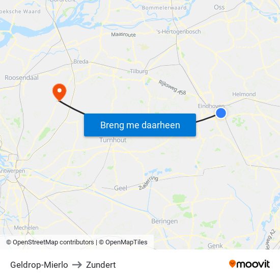 Geldrop-Mierlo to Zundert map