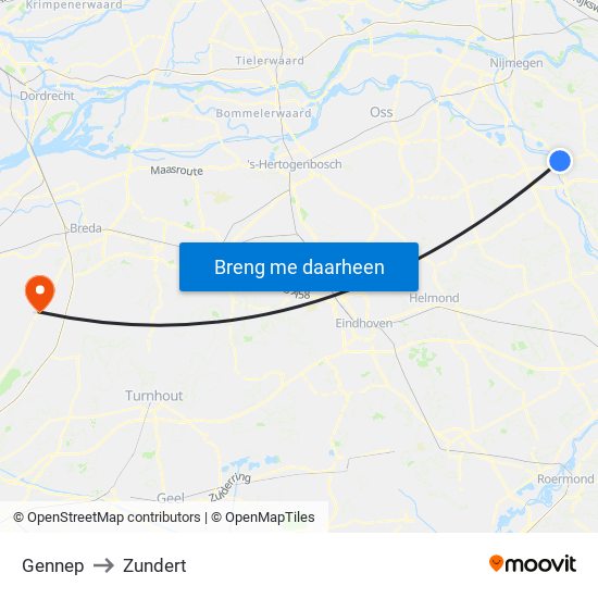 Gennep to Zundert map