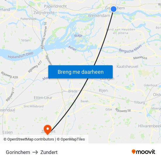 Gorinchem to Zundert map