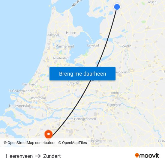 Heerenveen to Zundert map