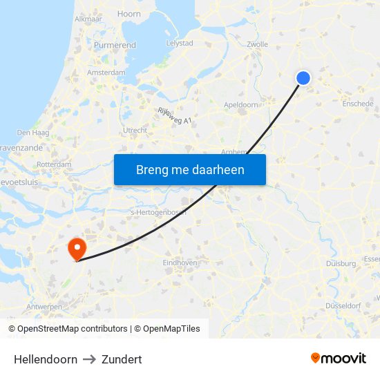 Hellendoorn to Zundert map
