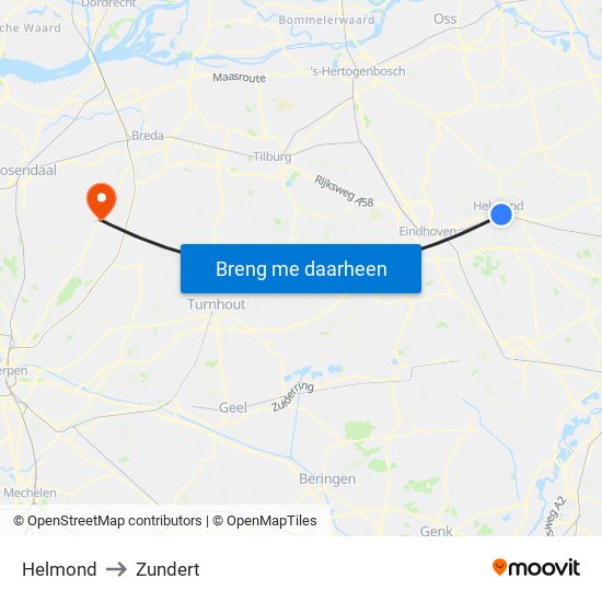 Helmond to Zundert map
