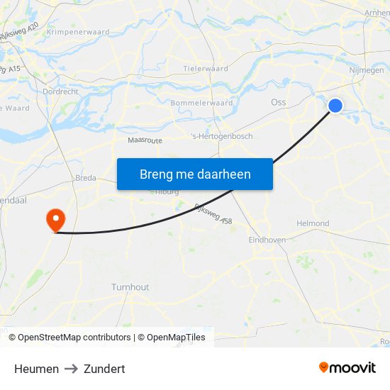 Heumen to Zundert map