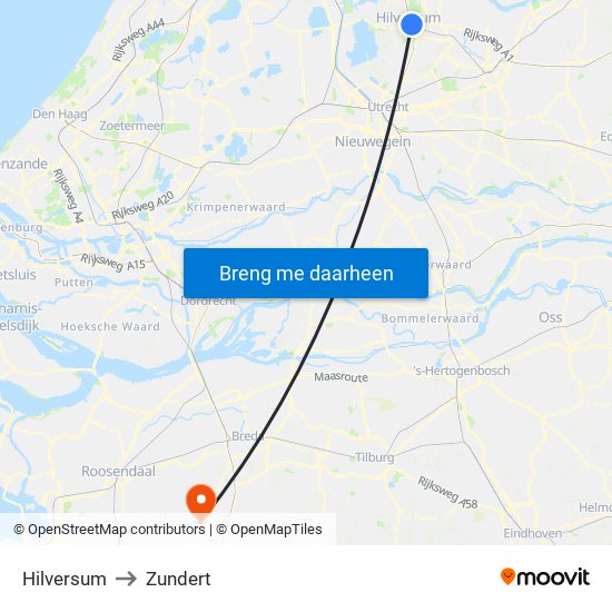 Hilversum to Zundert map