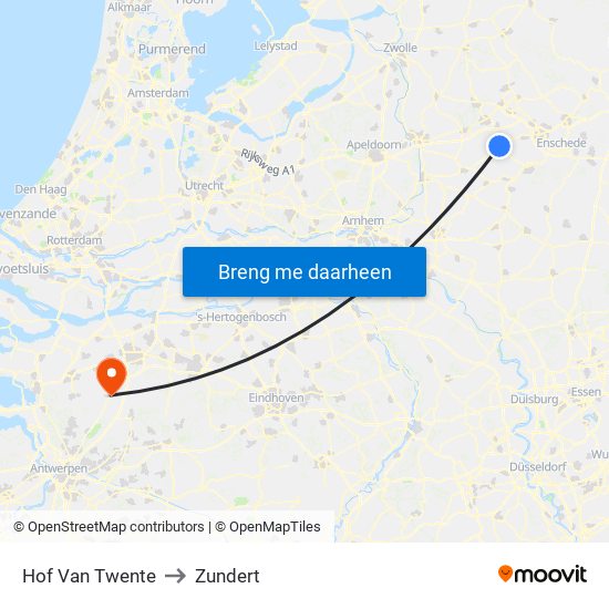 Hof Van Twente to Zundert map