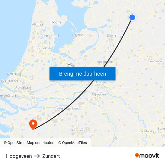 Hoogeveen to Zundert map