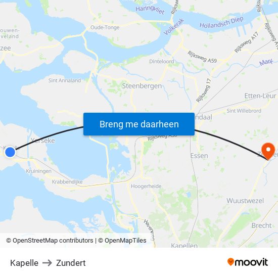 Kapelle to Zundert map