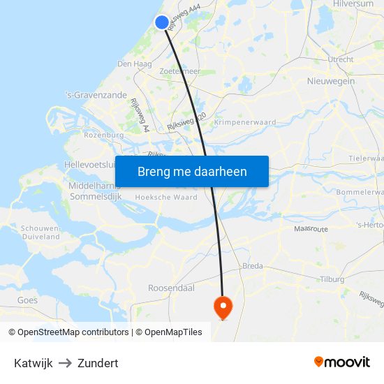 Katwijk to Zundert map