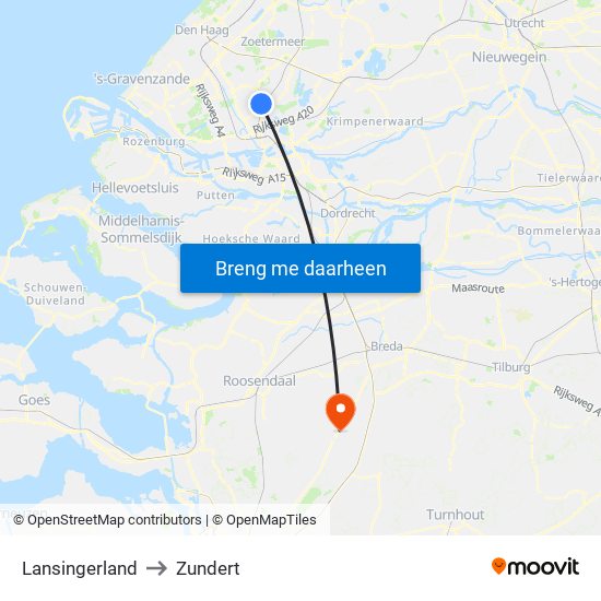 Lansingerland to Zundert map