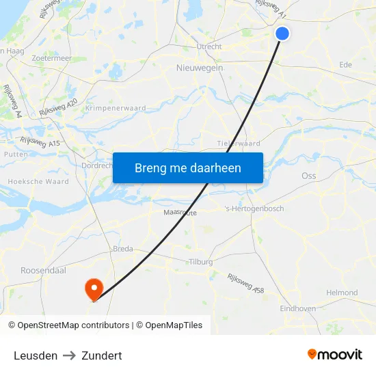 Leusden to Zundert map