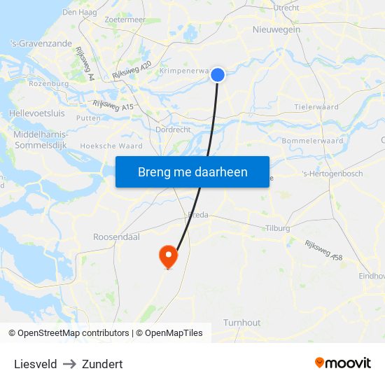 Liesveld to Zundert map