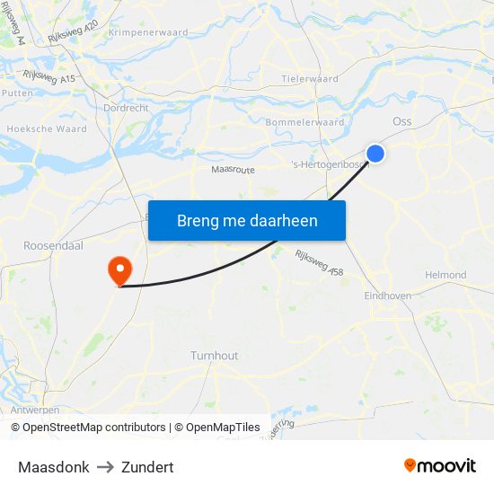 Maasdonk to Zundert map