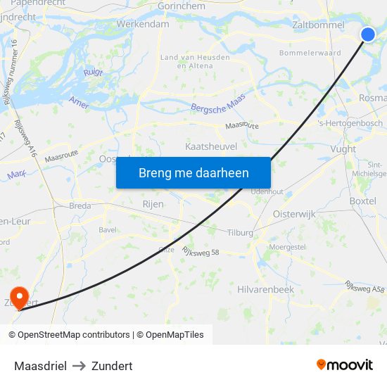 Maasdriel to Zundert map