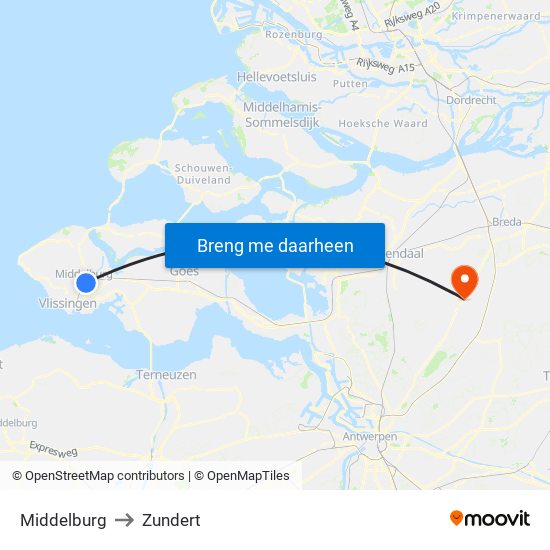 Middelburg to Zundert map