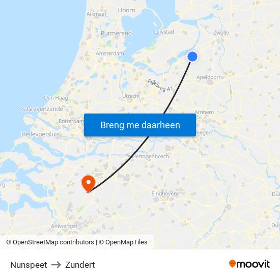 Nunspeet to Zundert map