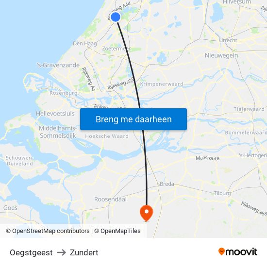 Oegstgeest to Zundert map