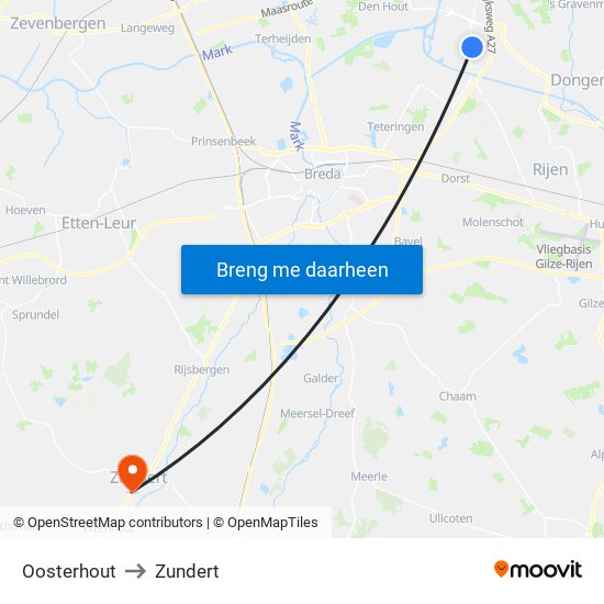 Oosterhout to Zundert map