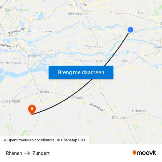 Rhenen to Zundert map