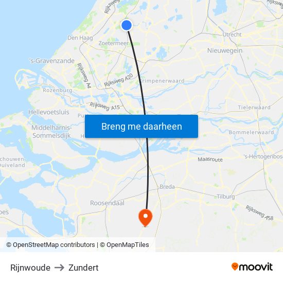 Rijnwoude to Zundert map