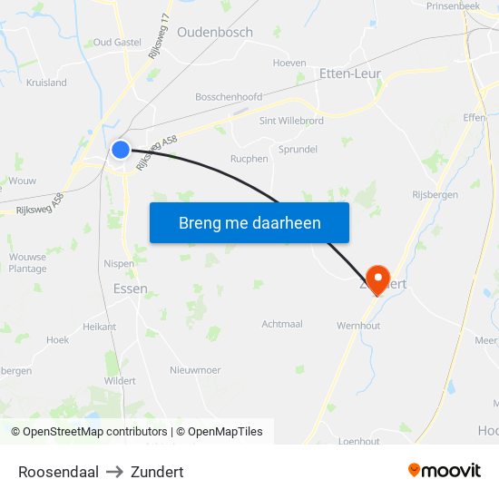 Roosendaal to Zundert map