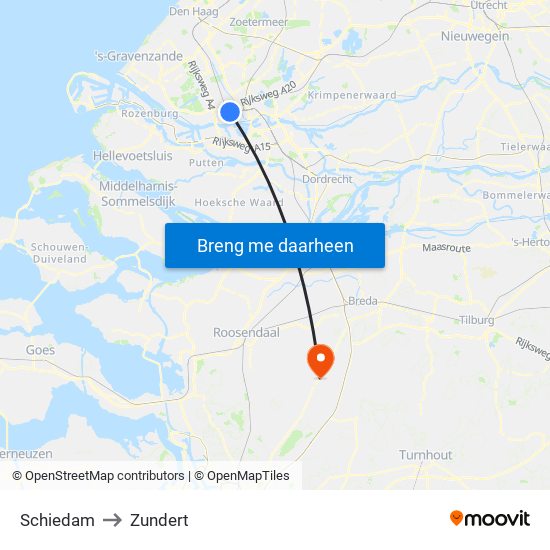 Schiedam to Zundert map
