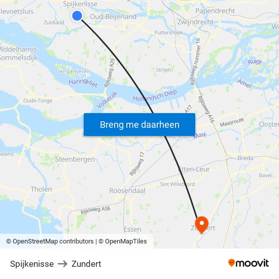 Spijkenisse to Zundert map