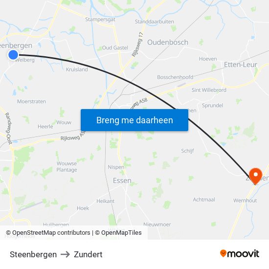 Steenbergen to Zundert map