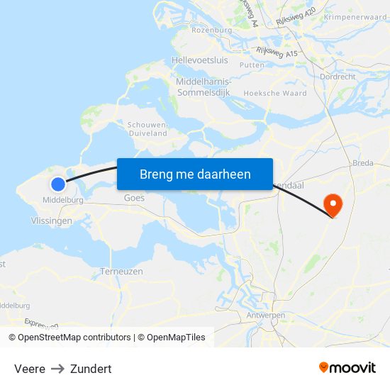 Veere to Zundert map