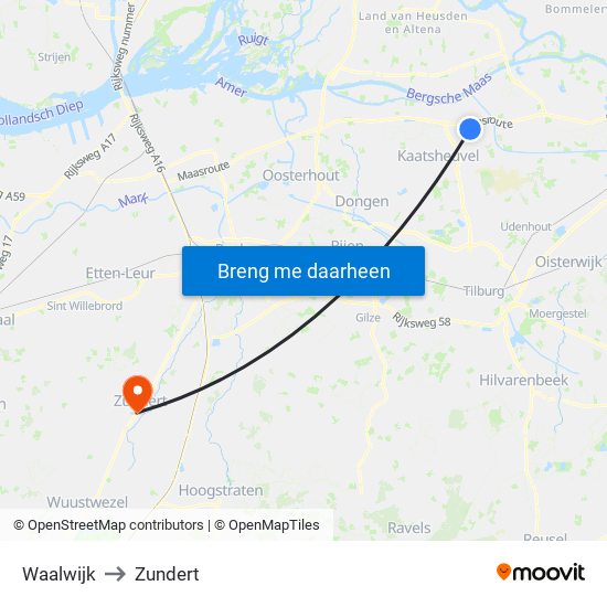Waalwijk to Zundert map