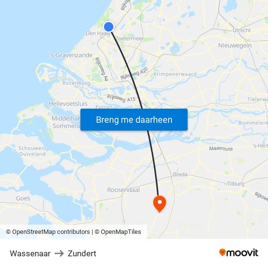 Wassenaar to Zundert map