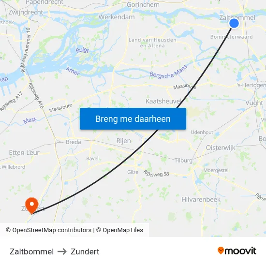 Zaltbommel to Zundert map