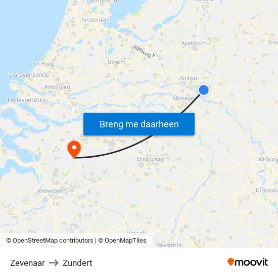 Zevenaar to Zundert map