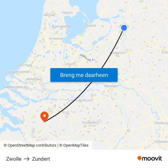 Zwolle to Zundert map