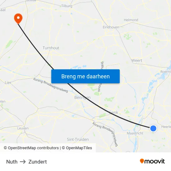 Nuth to Zundert map